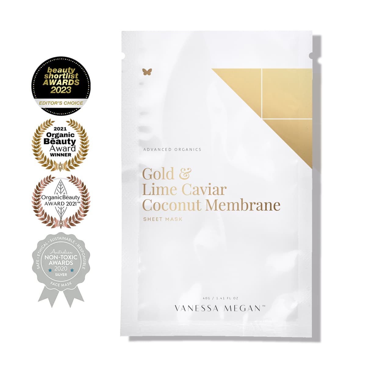 Vanessa Megan Gold & Lime Caviar – masque en biocellulose de coco pour hydrater