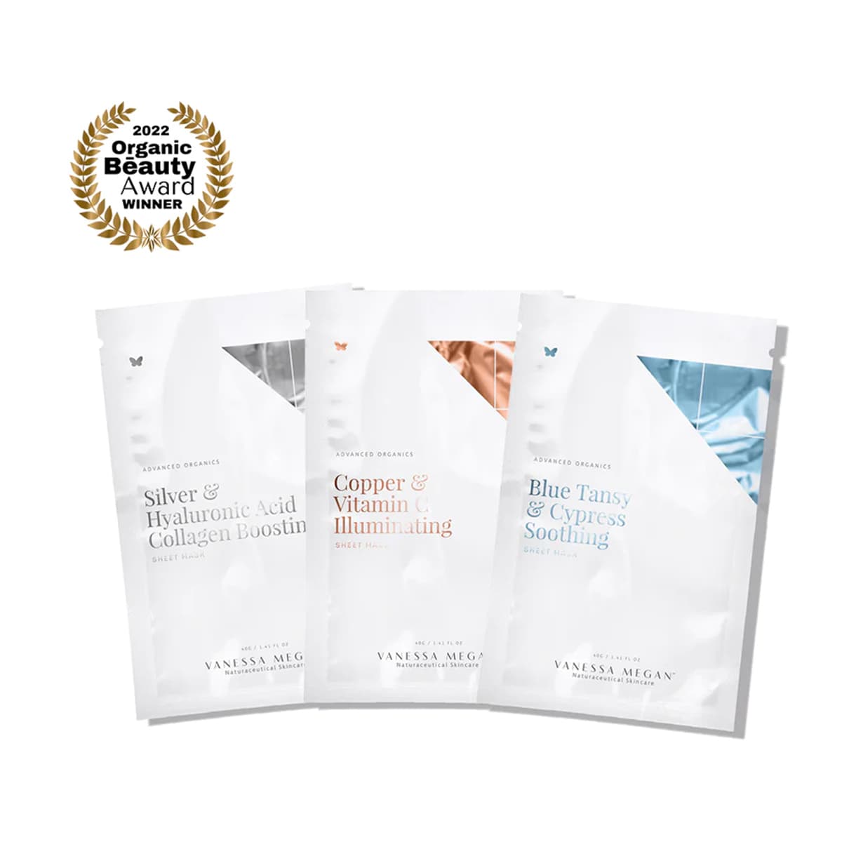 Vanessa Megan Silver, Copper & Blue – trio de masques actifs pour le visage